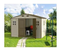 Duramax Woodside 10.5x8 ft Brown Vinyl Resin Garden Shed - Premium Outdoor Storage in Laval