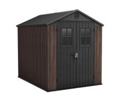 Keter Darwin Resin Outdoor Storage Shed with DecoCoat, Brown, 6x8 ft - Durable & Stylish Storage