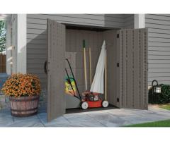 Suncast Stoney Grey Vertical Outdoor Storage Shed – Perfect for Laval Homes & Gardens