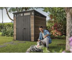 Keter Pent Durable DecoCoat Lockable Resin Outdoor Storage Shed for Laval Backyards