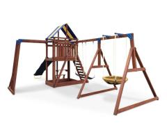 Sportspower Grand Mesa Outdoor Wooden Play Centre for Kids | Swings, Slide & Sandbox Fun in Lava