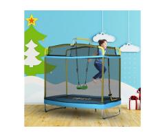 Qaba 6.9-ft 3-in-1 Kids Mini Trampoline with Safety Net, Swing & Bar – Perfect for Laval Familie