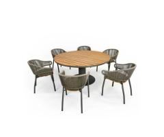 Irin 7-Piece Round Outdoor Dining Set | 60" Solid Teak & Aluminum Table with Mocha Rattan Rope S