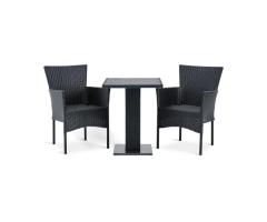 Jutlandia 3-Pc Black Balcony Bistro Set | Artwood Table & 2 Stackable Polyrattan Chairs