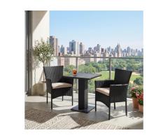 Jutlandia 3-Pc Black Balcony Bistro Set | Artwood Table & 2 Stackable Polyrattan Chairs