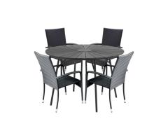JYSK Rangstrup 5-Pc Round Patio Set | 43" Artwood Table & 4 Stackable Polyrattan Chairs