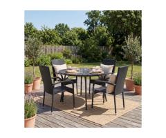 JYSK Rangstrup 5-Pc Round Patio Set | 43" Artwood Table & 4 Stackable Polyrattan Chairs
