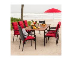 JYSK IBIS 9-Pc Extendable Wood Patio Set | 94.5" Table & 8 Stackable Chairs