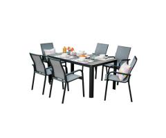 Club Piscine Atlantis 7-Pc Patio Set | 35x63" Ceramic Table & 6 Aluminum Chairs