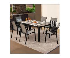 Club Piscine Atlantis 7-Pc Patio Set | 35x63" Ceramic Table & 6 Aluminum Chairs